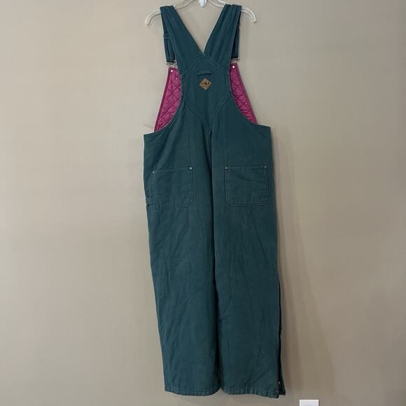 Roper Range Gear Double Knee Denim Overall Women Large Green Hot Pink Quilt Line - Picture 2 of 14